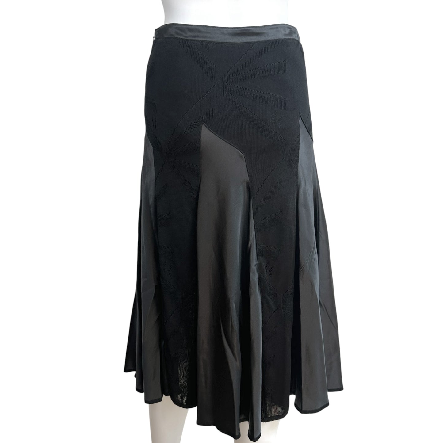 John Galliano S/S 2004 Black Silk & Knit Panelled Midi Skirt
