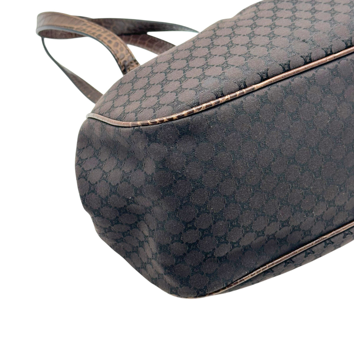 Celine Brown Triomphe Monogram Croc Leather Shoulder Bag