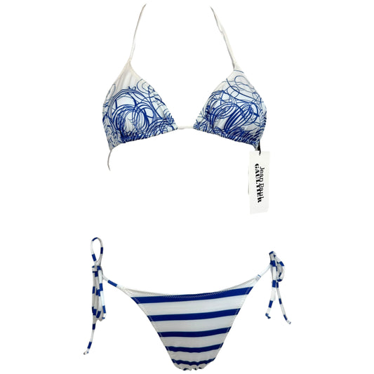 Jean Paul Gaultier Striped Bikini Set White Blue XS