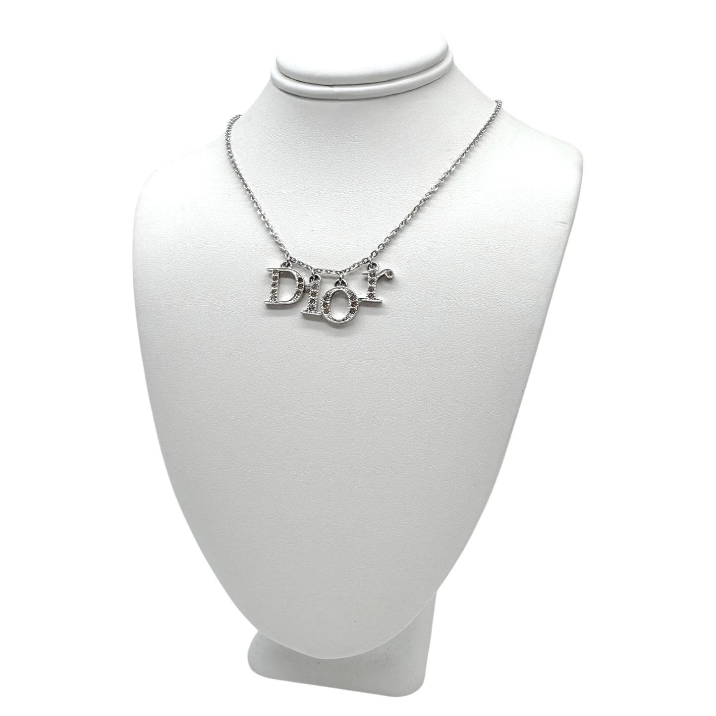 Christian Dior Silver Crystal Spell-Out Choker Necklace - Outfit Repeater