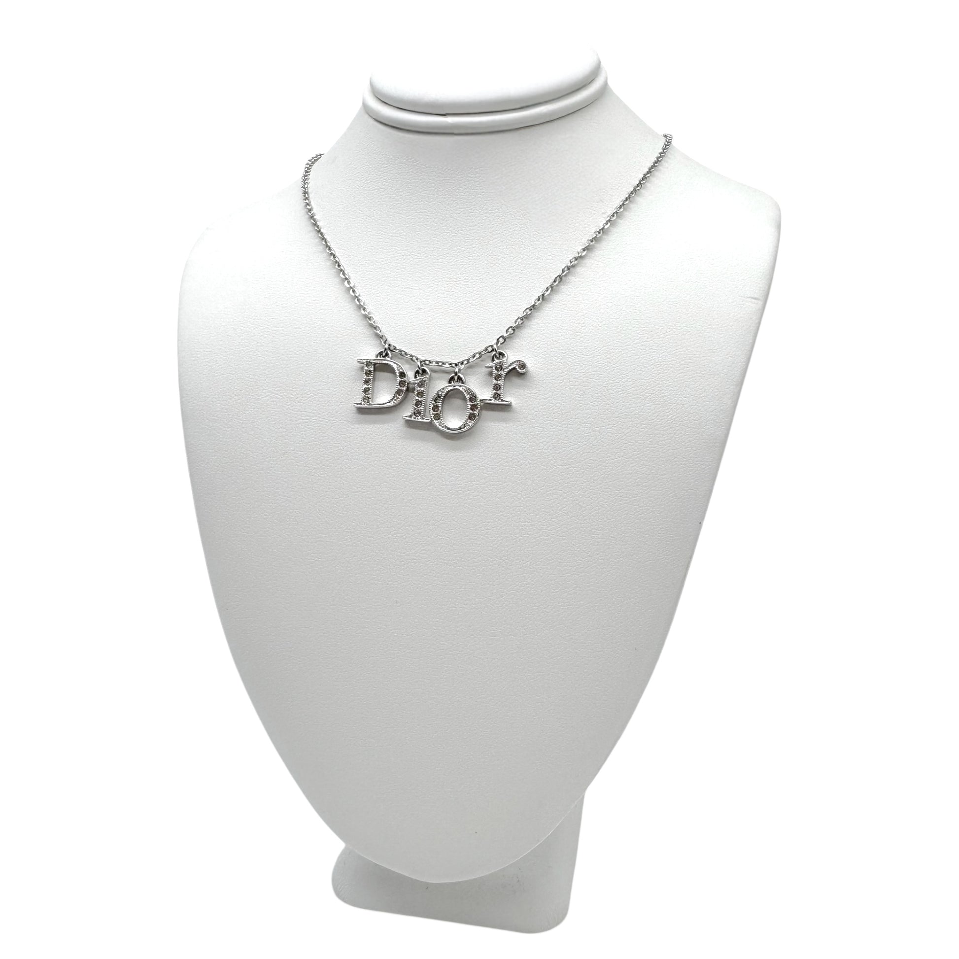 Christian Dior Silver Crystal Spell-Out Choker Necklace - Outfit Repeater