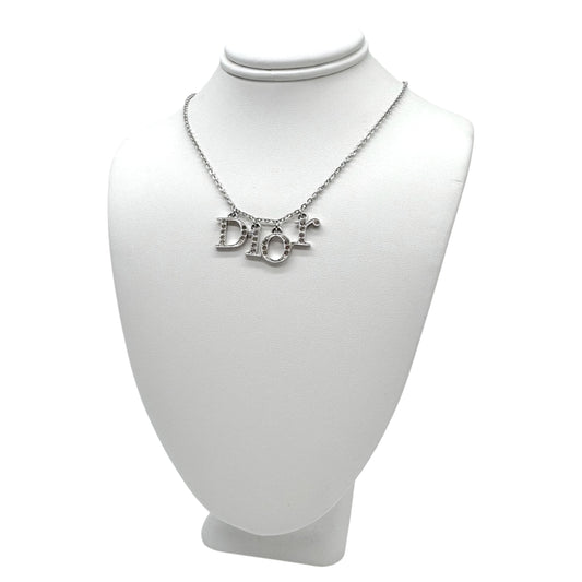 Christian Dior Silver Crystal Spell-Out Choker Necklace