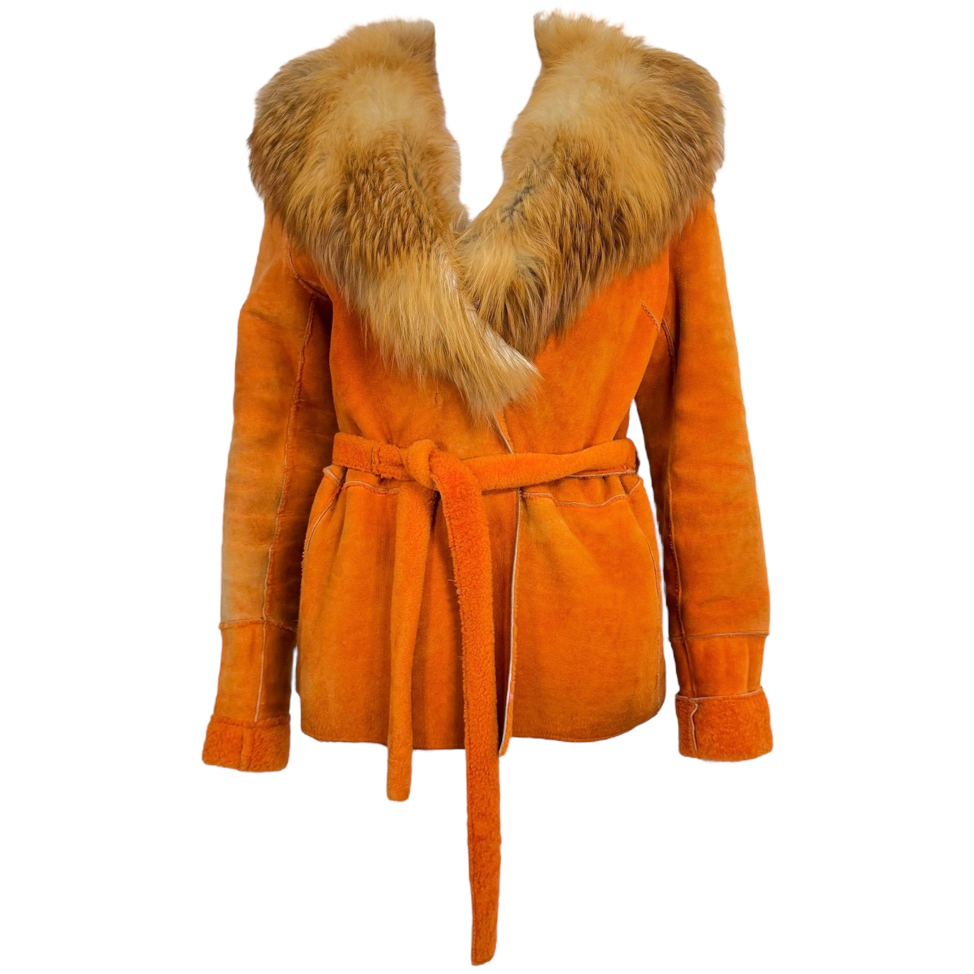 Dolce & Gabbana Orange Sheepskin & Fox Fur Wrap Coat - Outfit Repeater