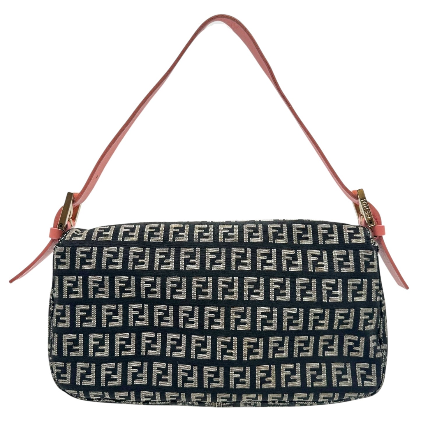 Fendi Black Zucchino & Pink Leather Baguette Bag