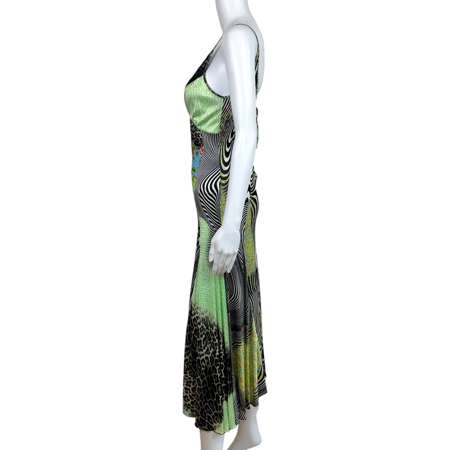 Roberto Cavalli Class Psychedelic Swirl & Floral Print Lace-Up Back Midi Dress