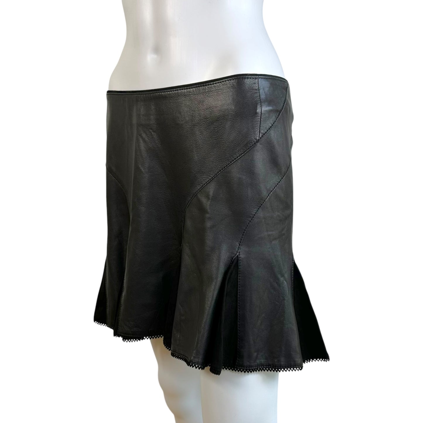 Roberto Cavalli Black Lambskin Mini Skirt Flared Hem