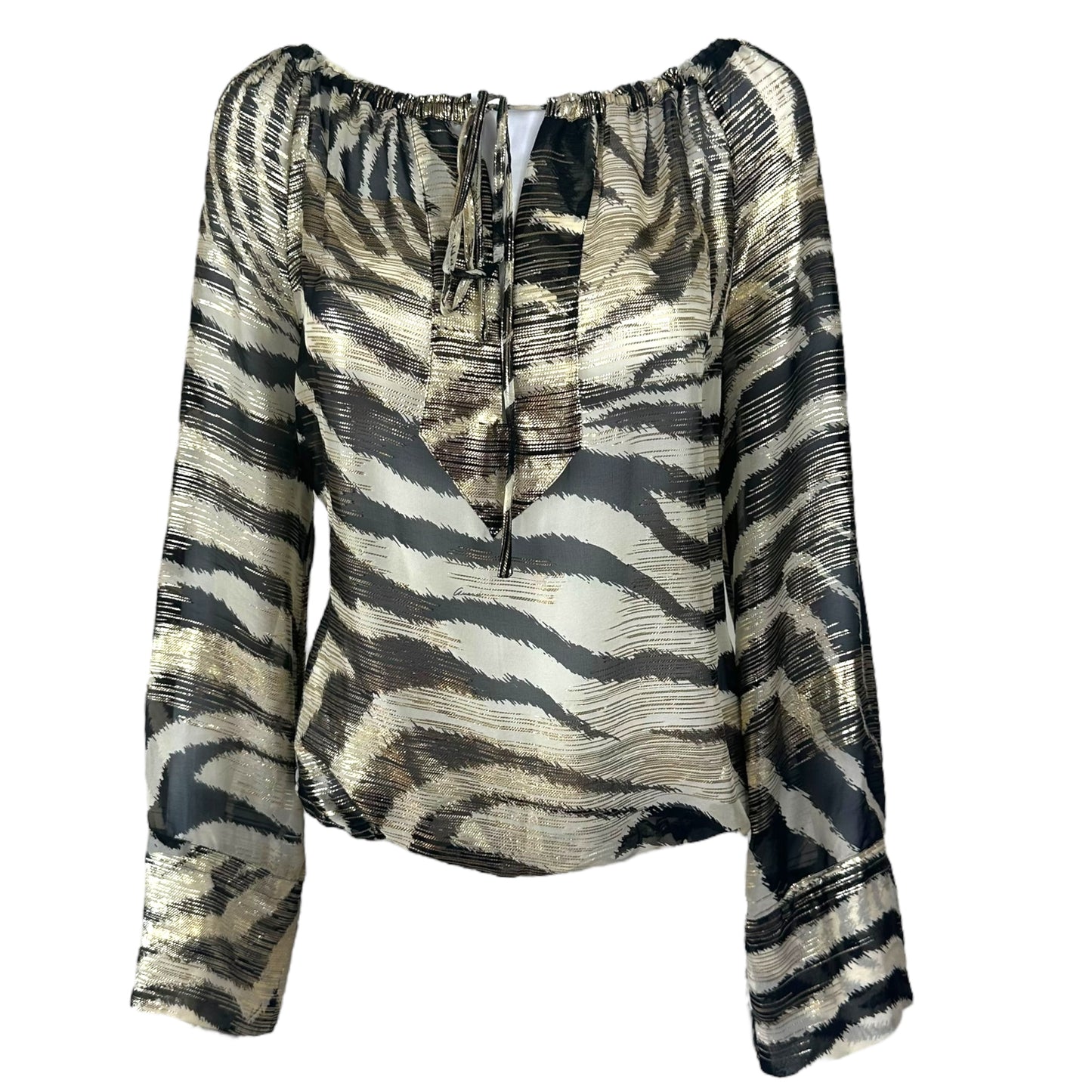 Gucci Gold Metallic Zebra Print Silk Blouse