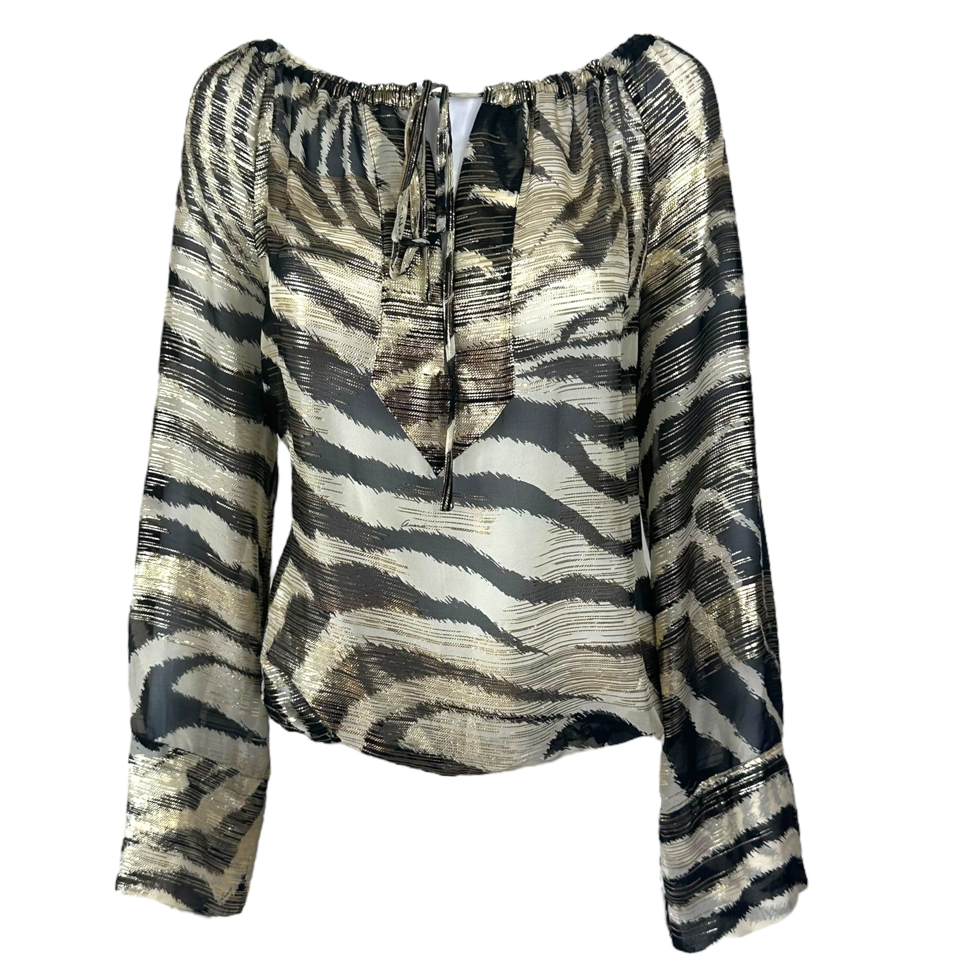 Gucci Gold Metallic Zebra Print Silk Blouse