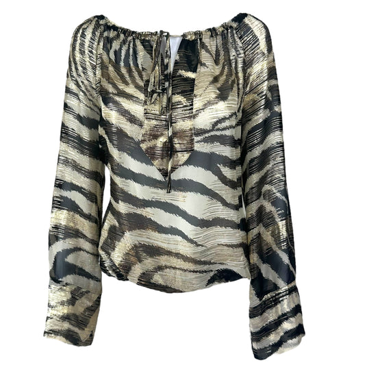 Gucci Gold Metallic Zebra Print Silk Blouse