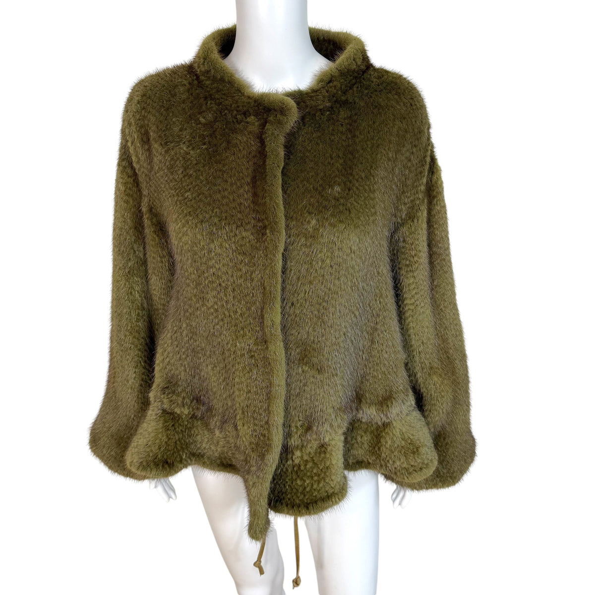 Roberto Cavalli Mink Fur Puff Sleeve Coat Khaki Green
