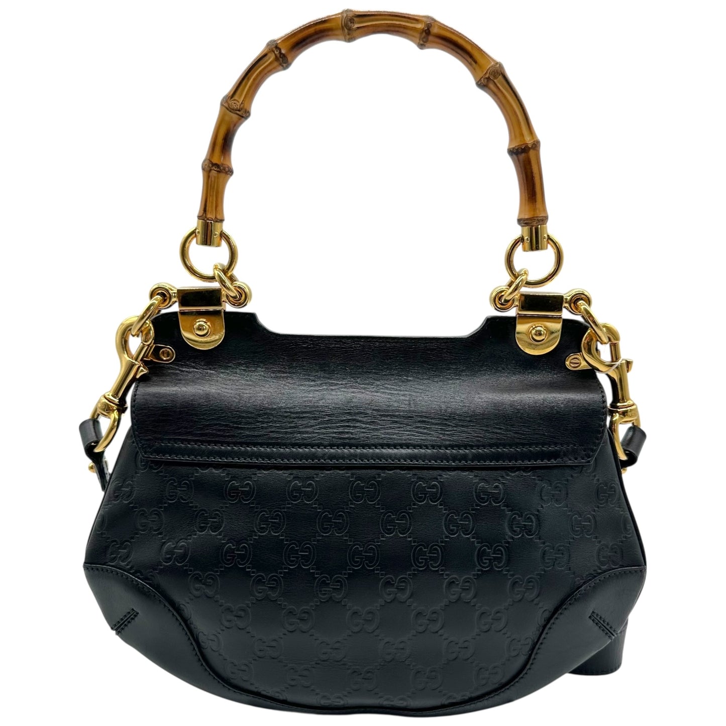 Gucci Black Guccissima Bamboo Handle Turnlock 2-Way Bag - Outfit Repeater