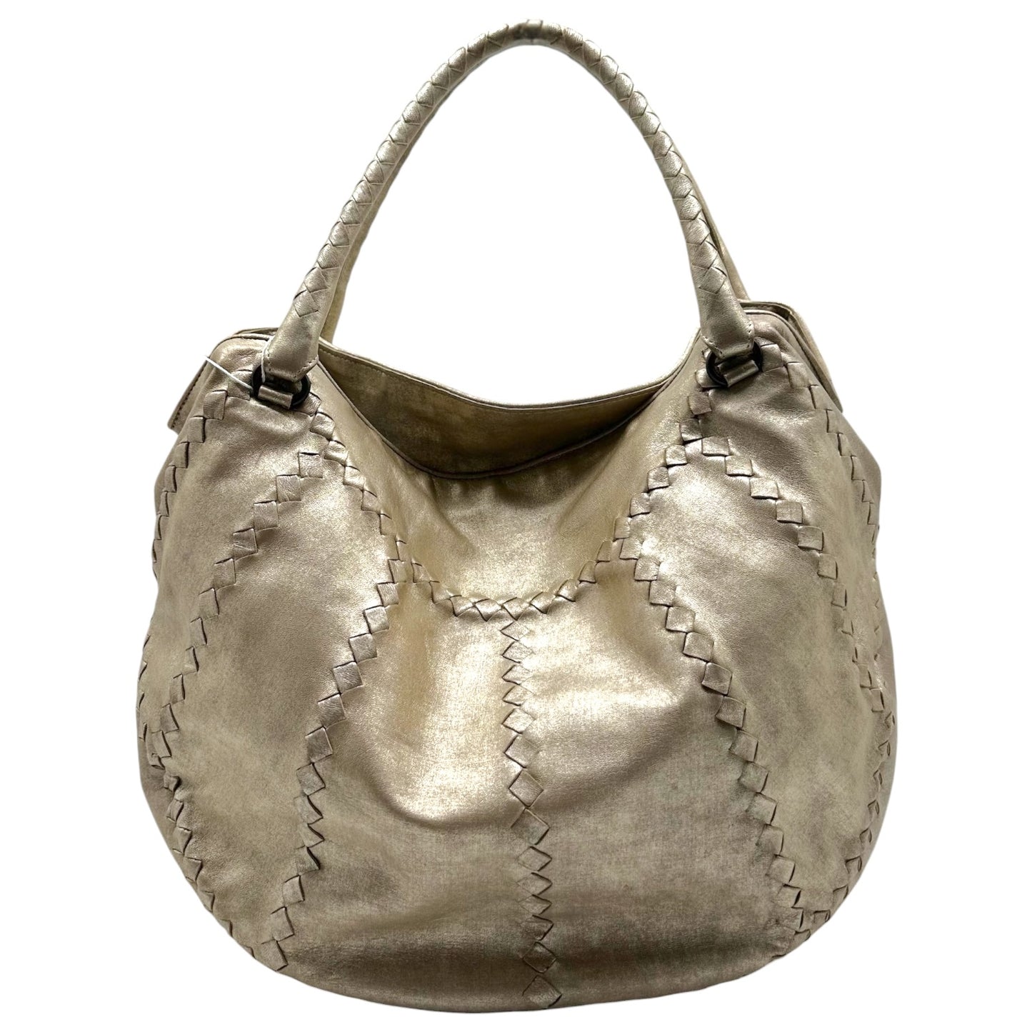 Bottega Veneta Champagne Metallic Intrecciato Leather Hobo Bag