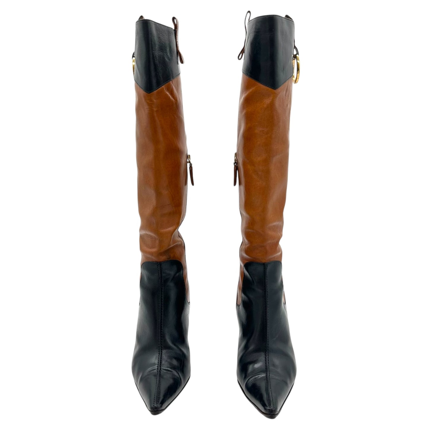 Dolce & Gabbana Tan & Black Leather Heeled Boots