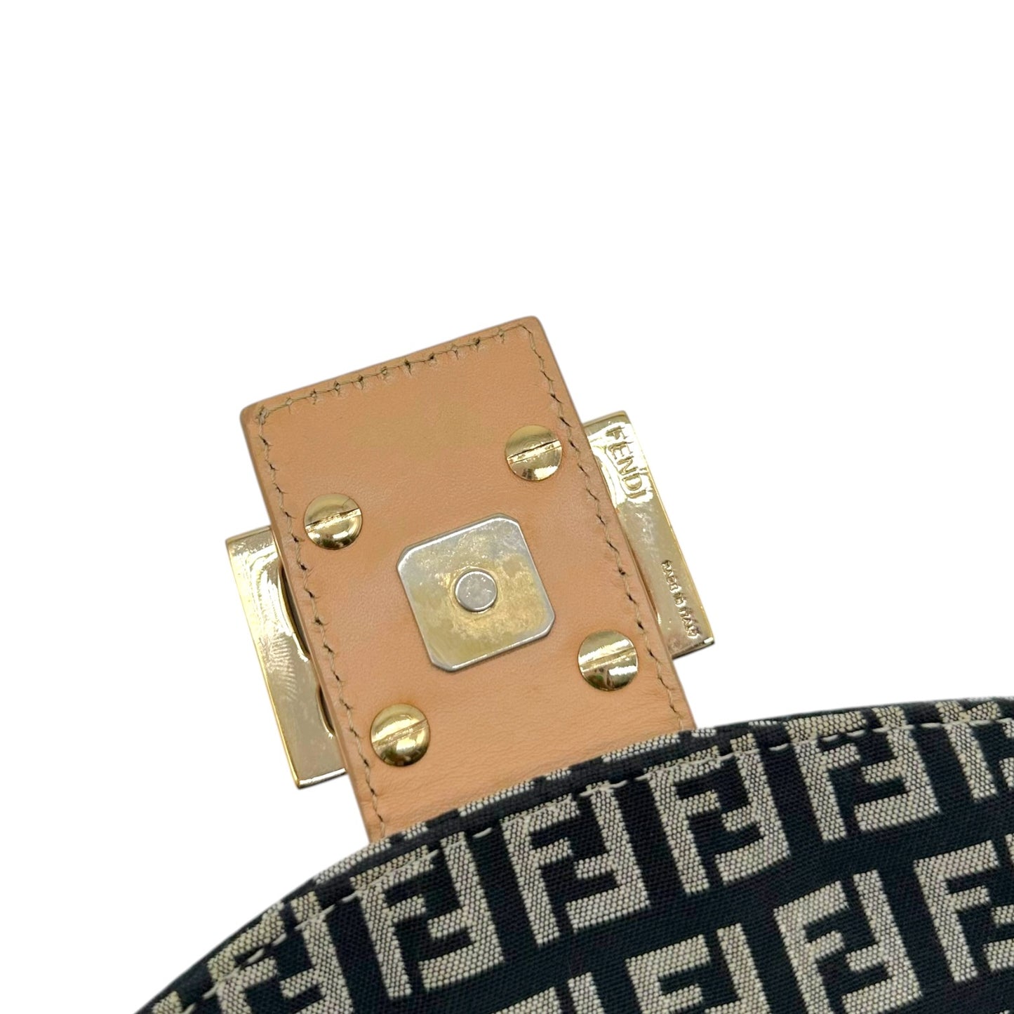 Fendi Fold-Over Baguette Bag Black Beige Zucchino Monogram