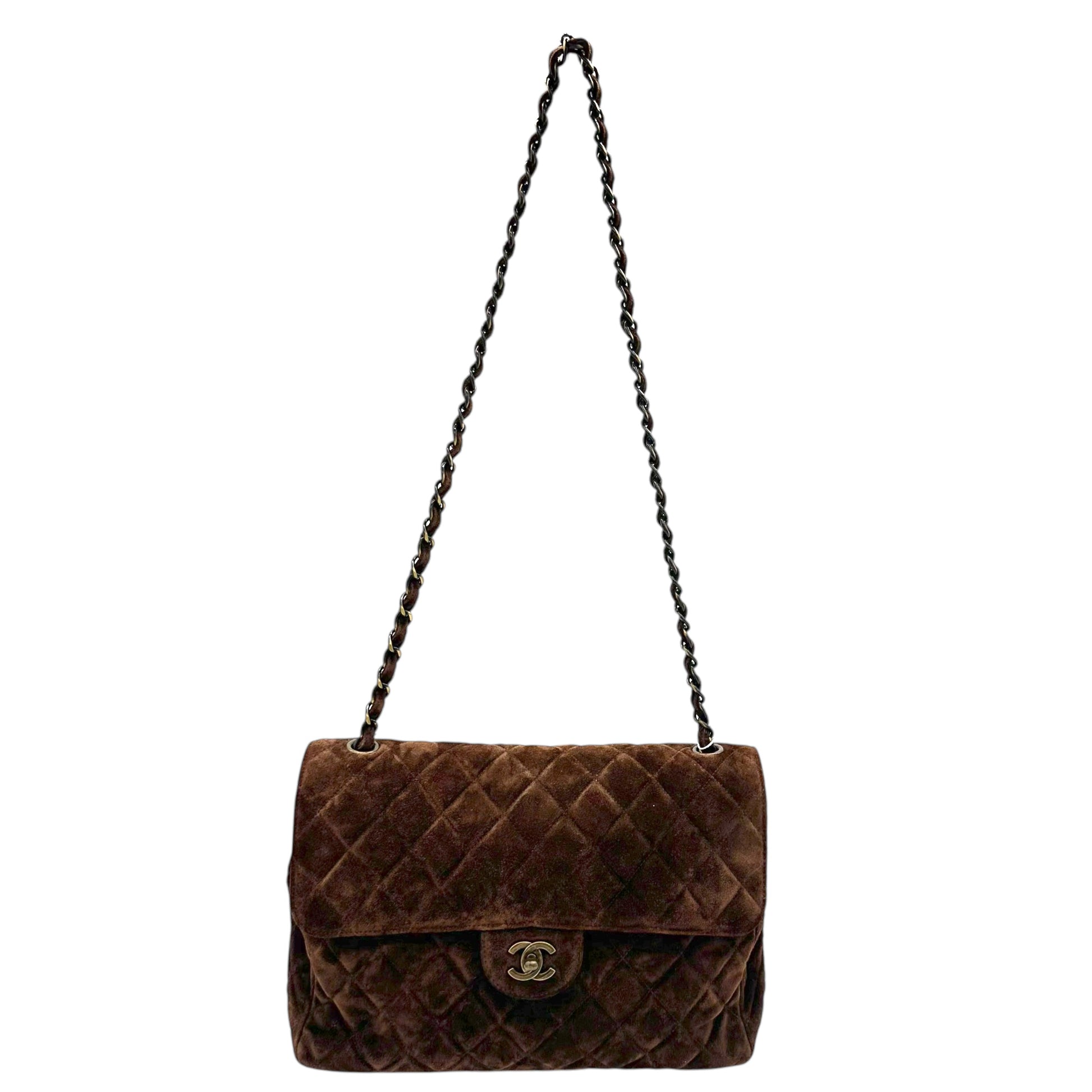 Chanel Brown Suede Medium Flap Shoulder Bag - Outfit Repeater
