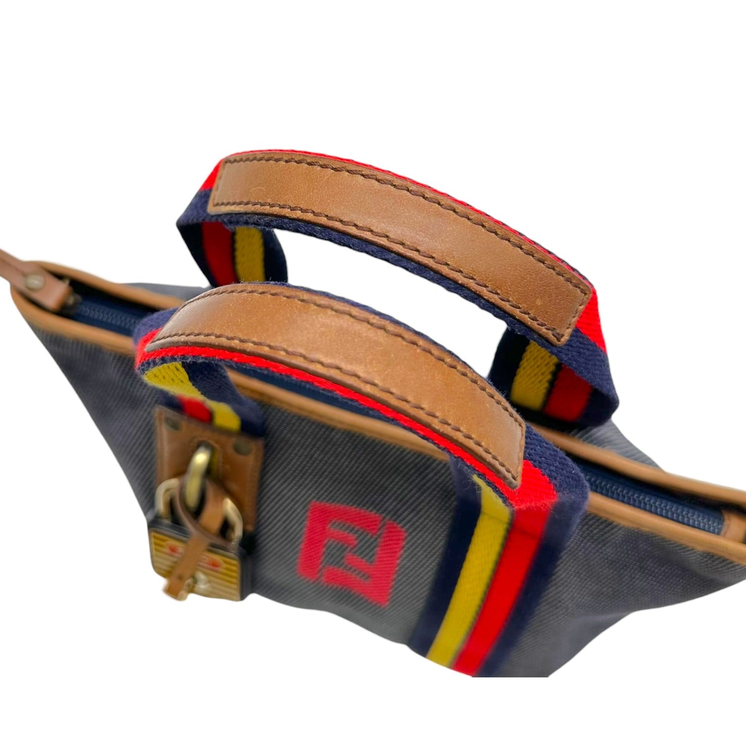 Fendi Denim Striped Mini Tote Bag with Embroidered Logo