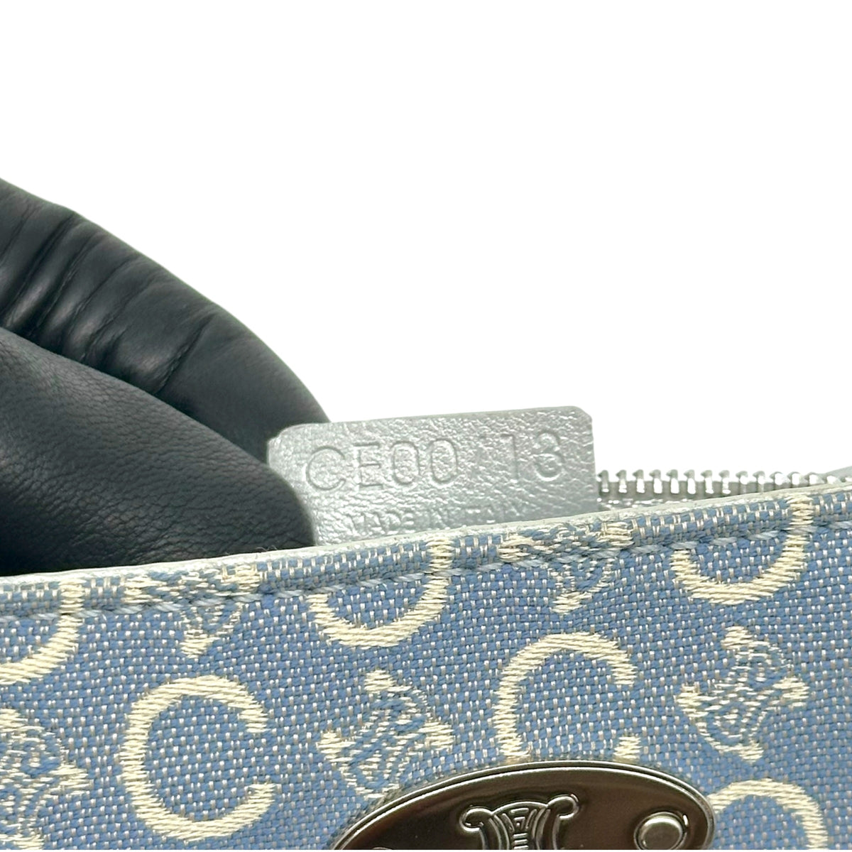 Celine Pochette Bag Light Blue Monogram Canvas Chain Strap