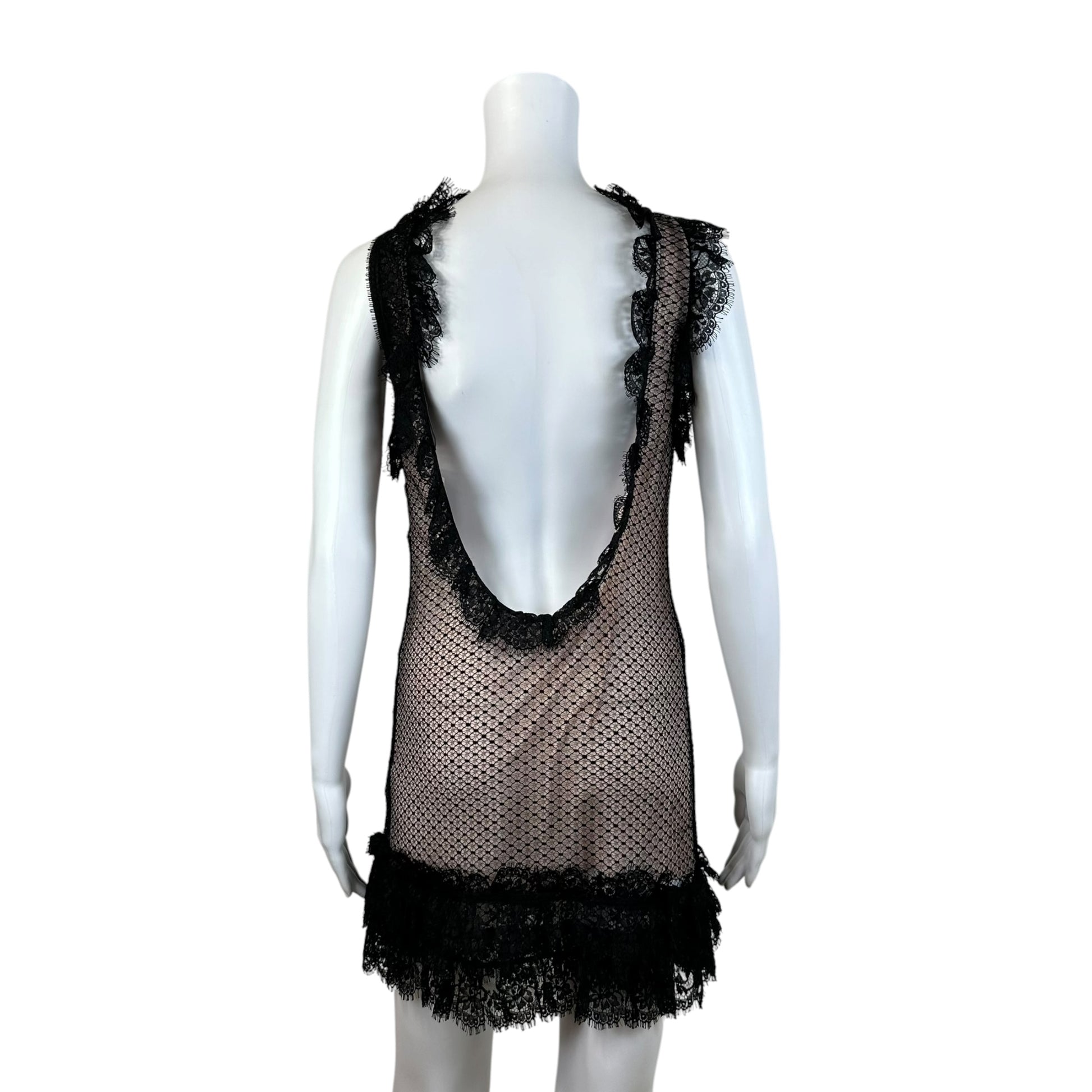 Dsquared2 Black Lace Ruffle Trim Mini Dress