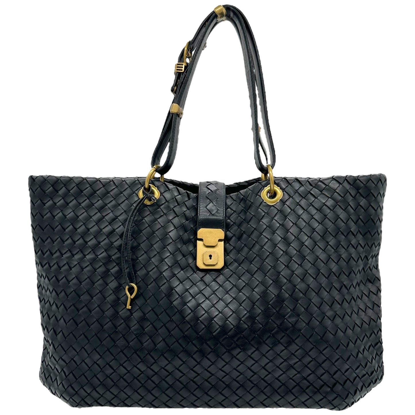 Bottega Veneta Black Intrecciato Woven Leather Tote Bag