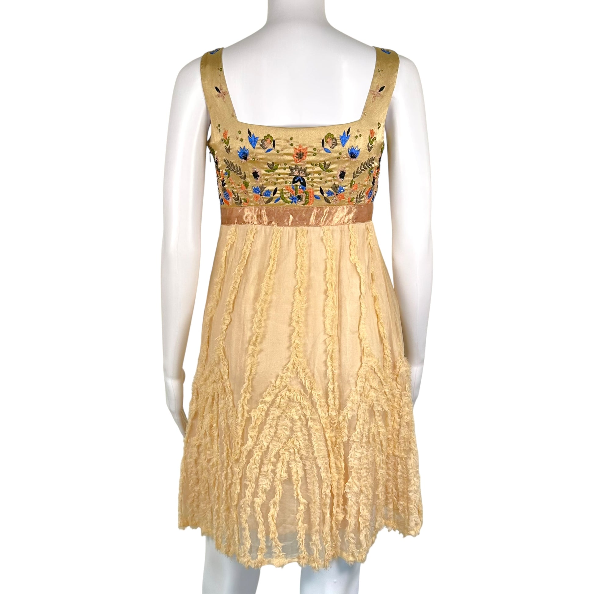 Galliano Ivory Silk Floral Beaded Mini Dress