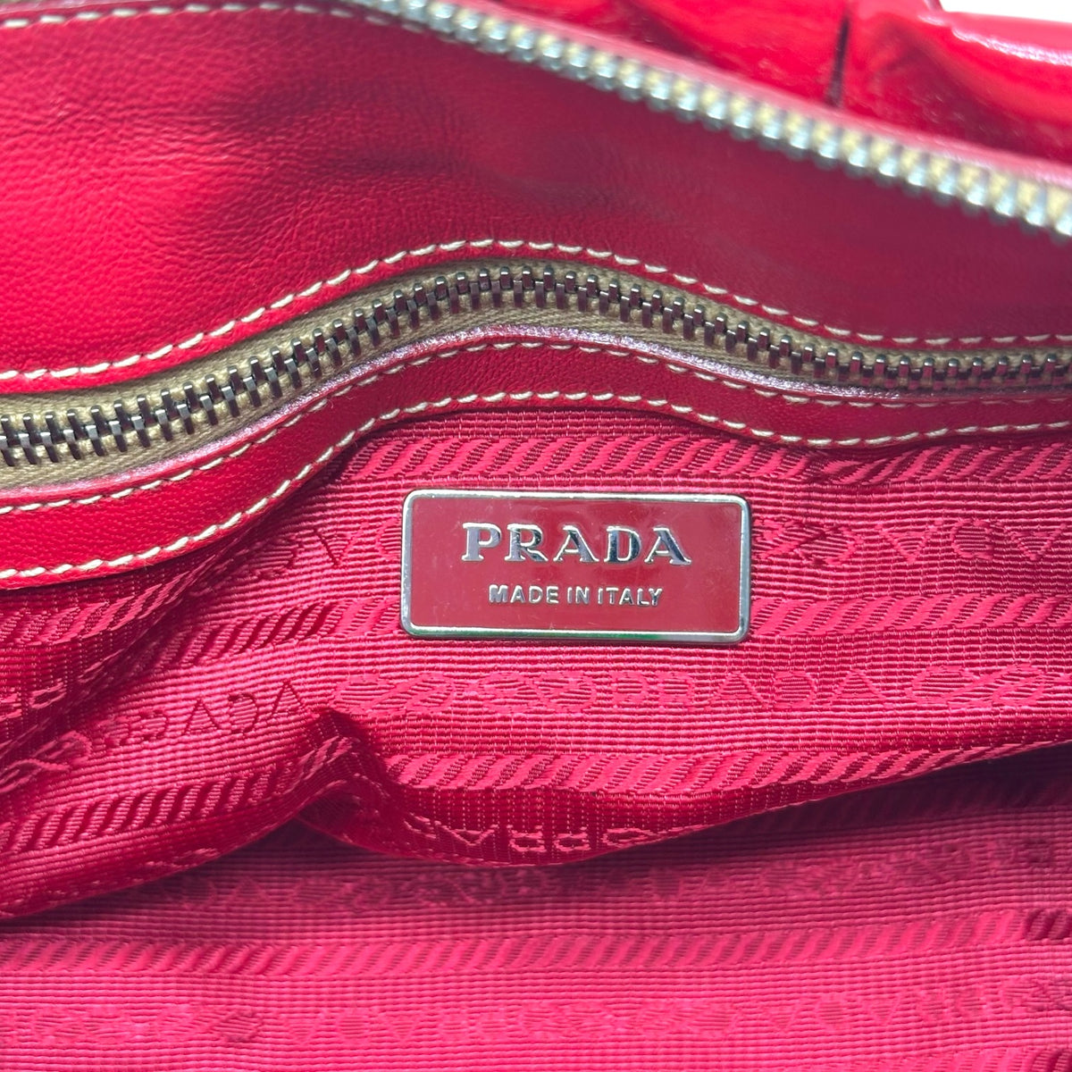 Prada Red Ruched Patent Leather 2-Way Bag