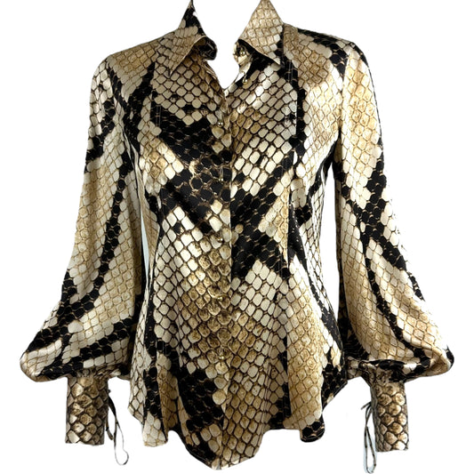 Roberto Cavalli 2007 Snakeskin Print Silk Blouse