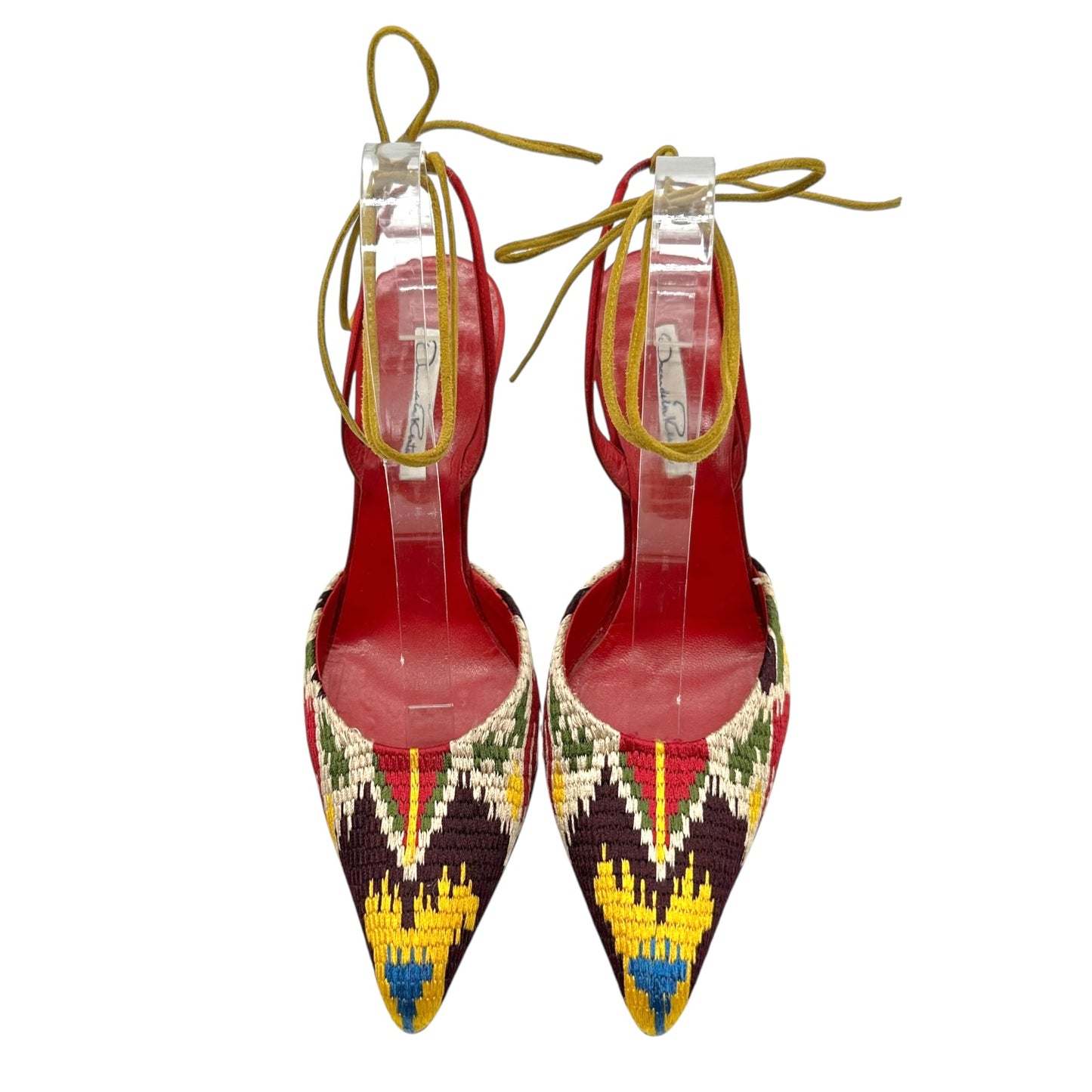 Oscar de la Renta Tribal Embroidered Wrap Heels