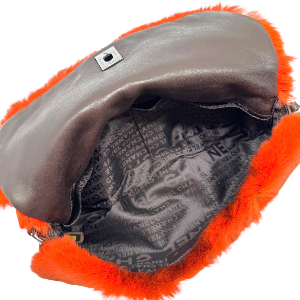 Chanel Orange Rabbit Fur Triple Chain Small Flap Bag 2004-05
