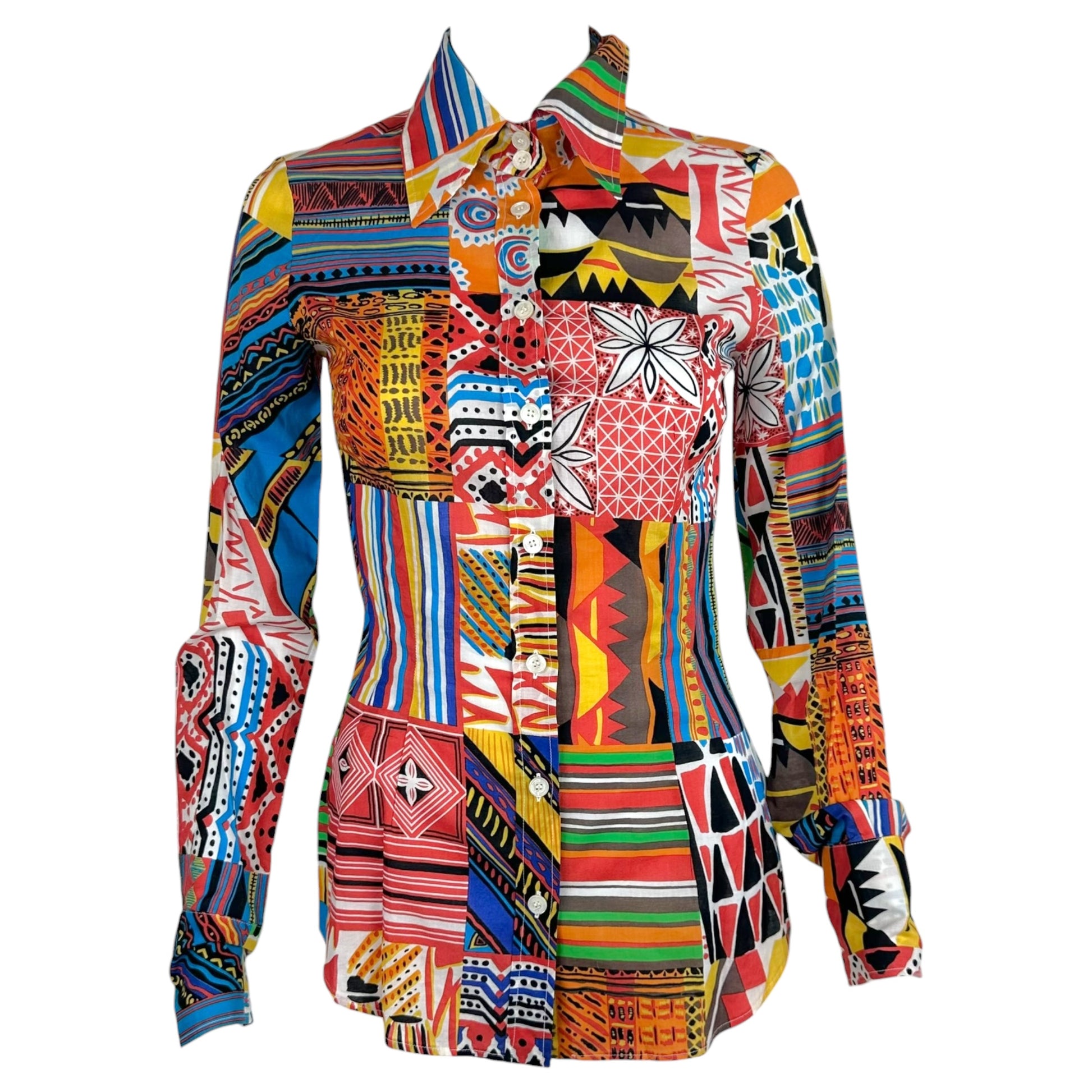 D&G Cotton Button Up Blouse Multicolor Tribal Print
