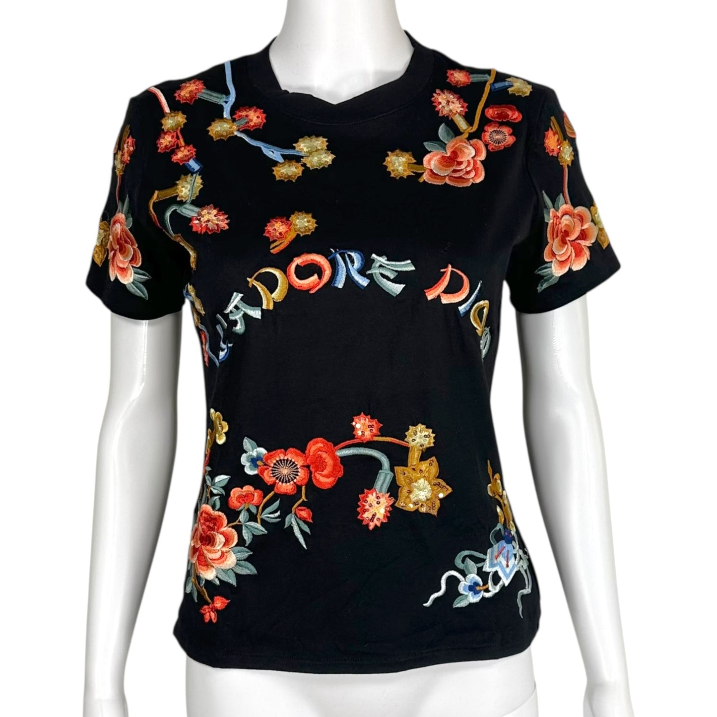 Christian Dior Black Embroidered T-Shirt J'Adore Dior