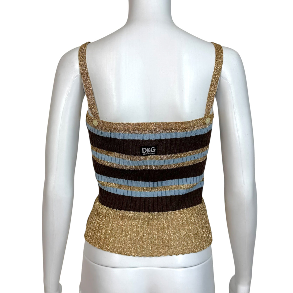 D&G Dolce & Gabbana Gold & Light Blue Striped Knit Crop Tank