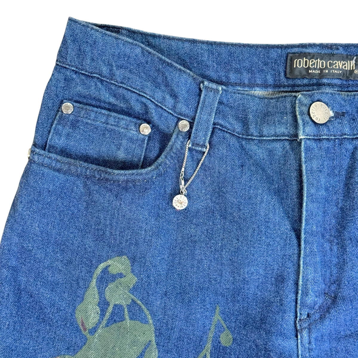 Roberto Cavalli Dark Wash Denim Jeans Rose Print