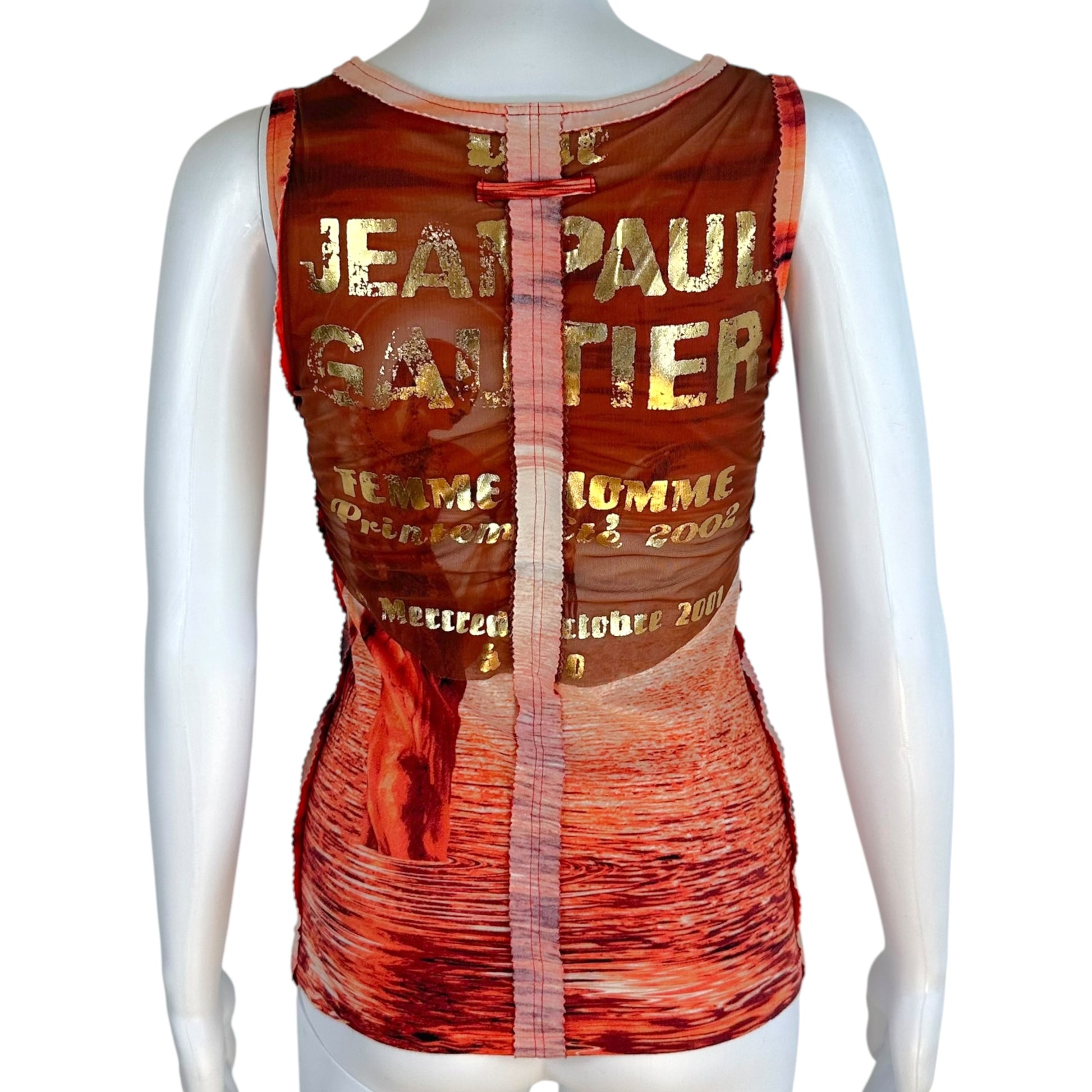 Jean Paul Gaultier Mesh Overlay Tank Orange Burgundy
