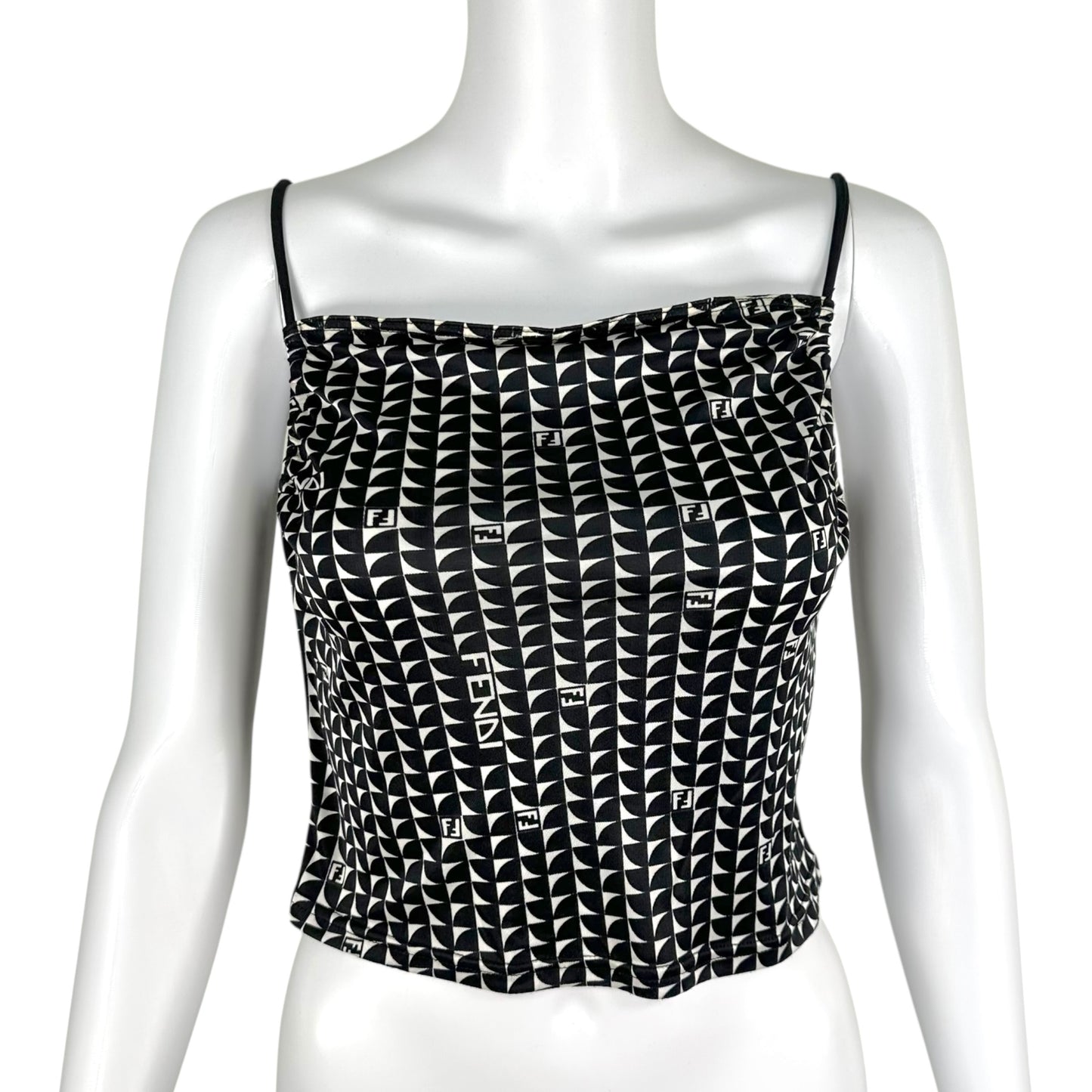 Fendi Black & White Monogram Print Cowl Neck Cropped Cami