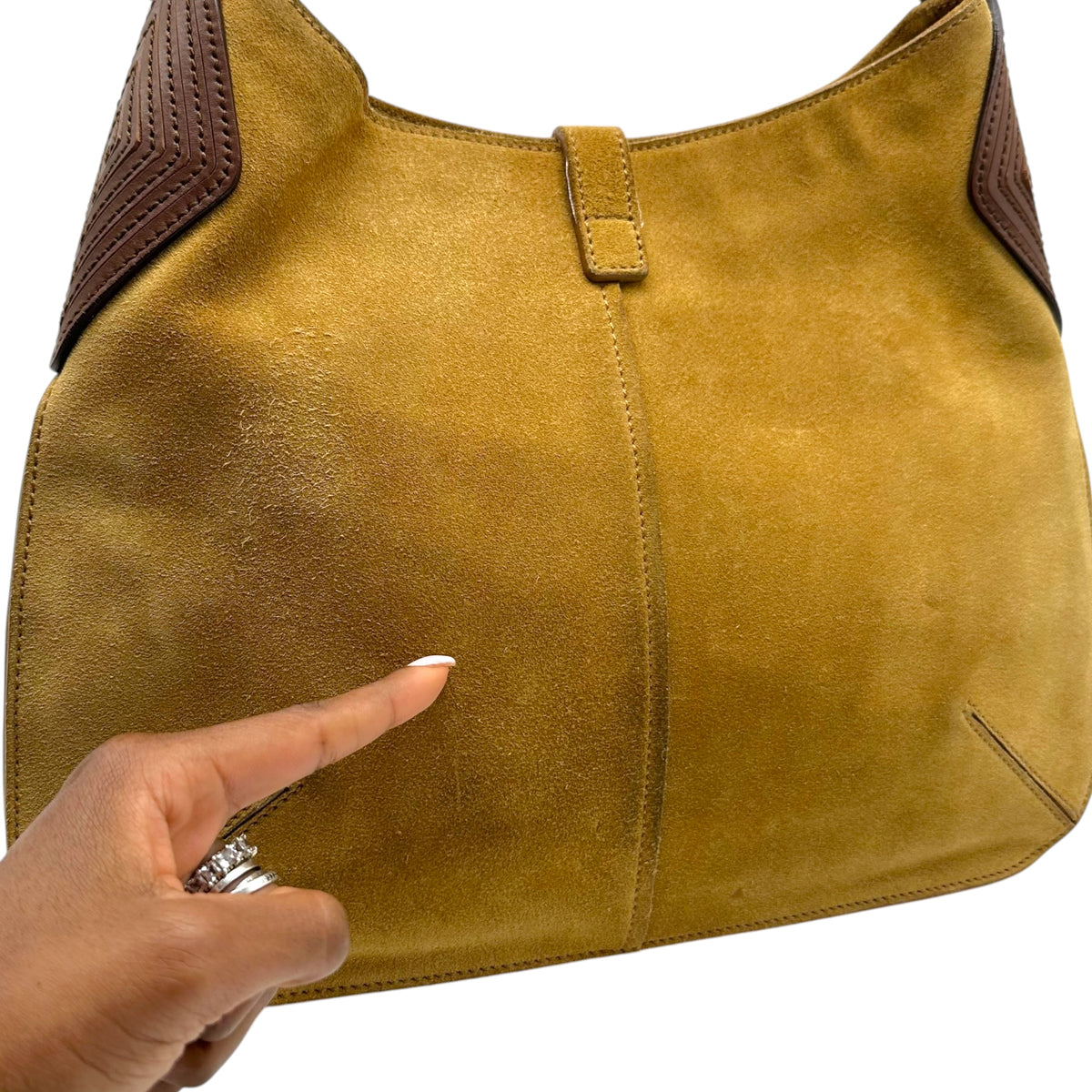Yves Saint Laurent Brown Suede Cross-Stitch Shoulder Bag