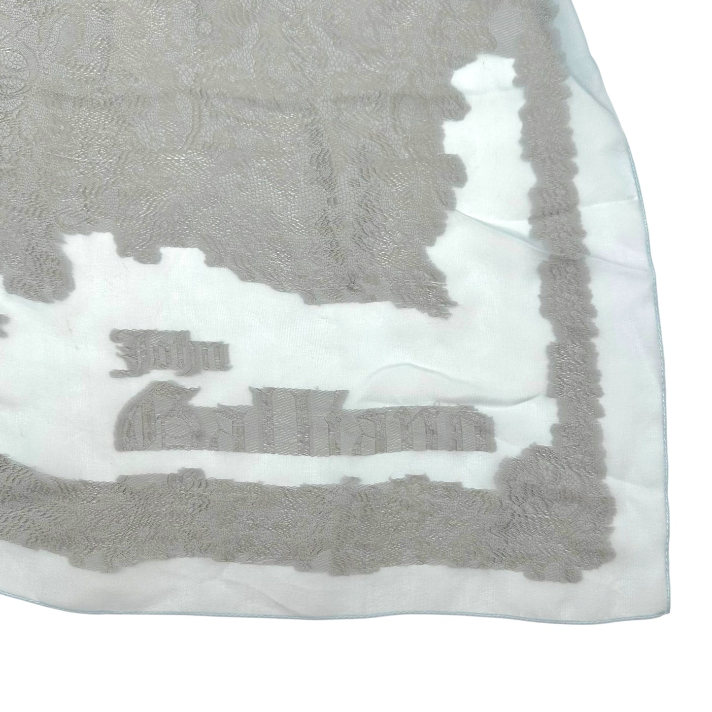 John Galliano Light Blue Silk Lace Print Stole Scarf NEW