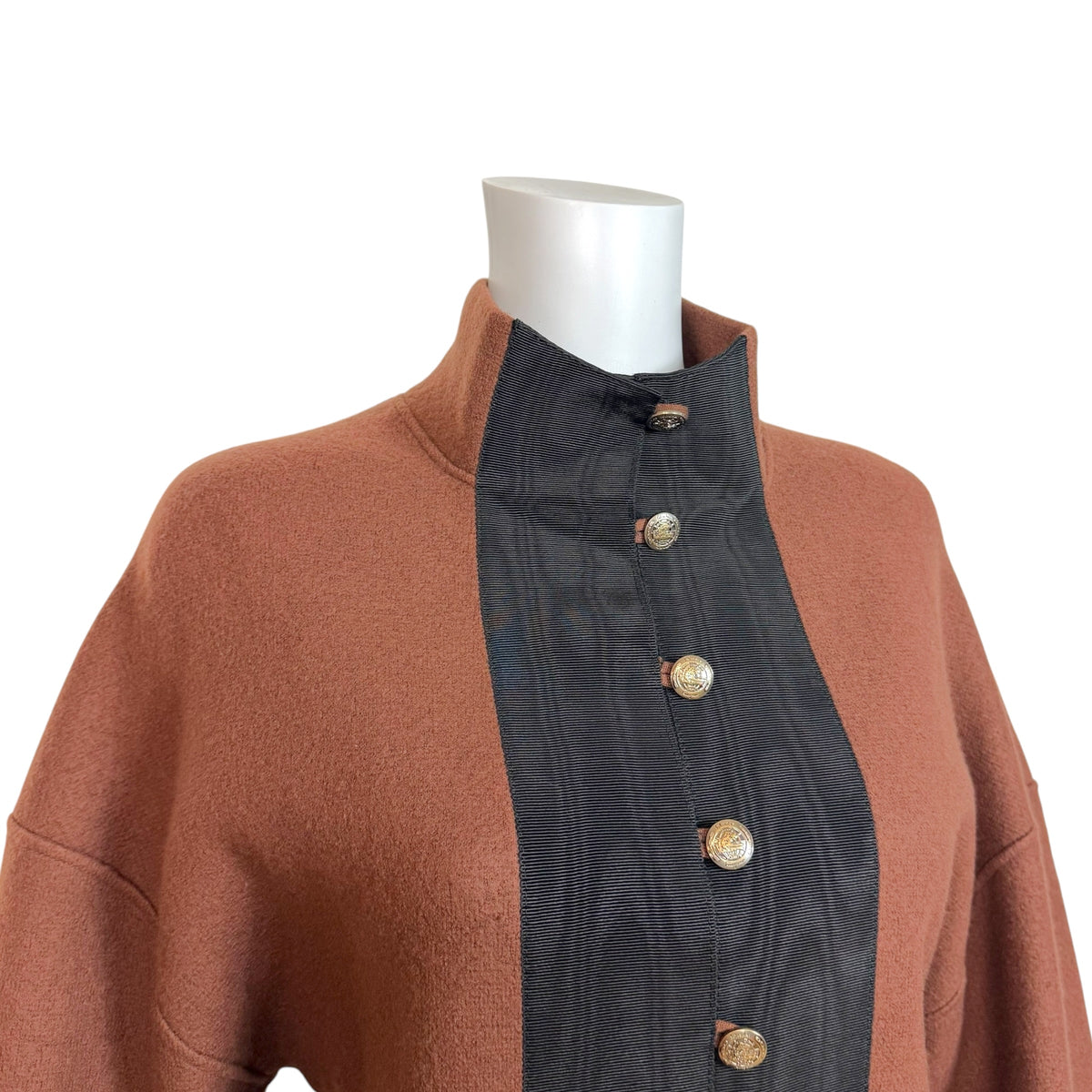 Salvatore Ferragamo Burgundy & Black Wool Knit Wide Sleeve Napoleon Jacket