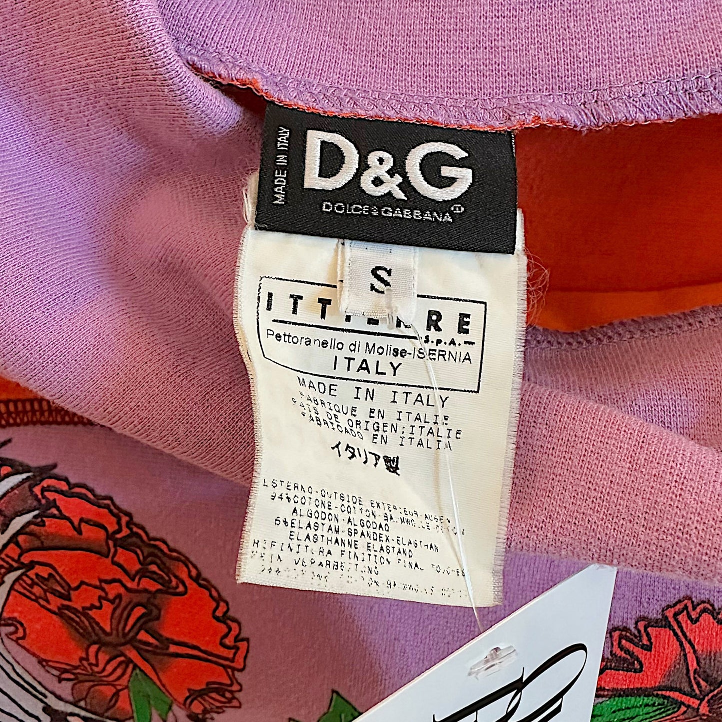 D&G Dolce & Gabbana Purple & Orange Logo Print Off Shoulder T-Shirt