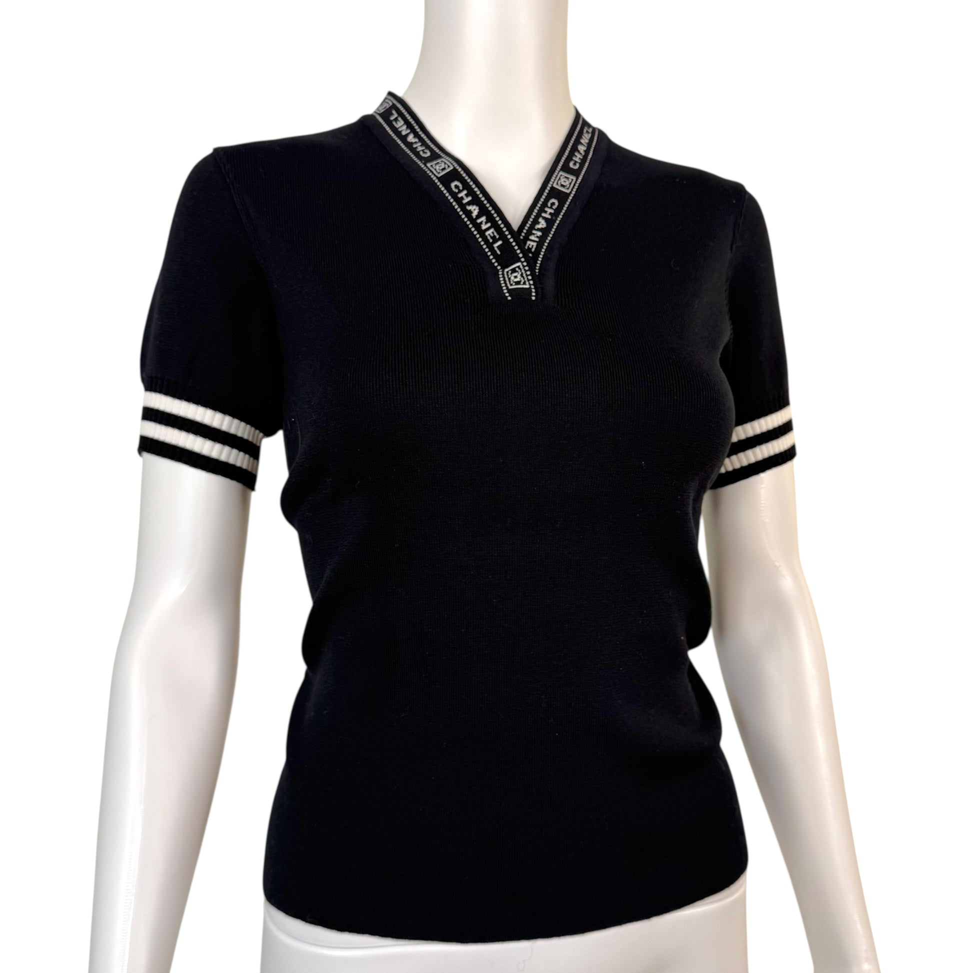 Chanel Sport Spring 2004 Black Logo Trim Knit T-Shirt - Outfit Repeater