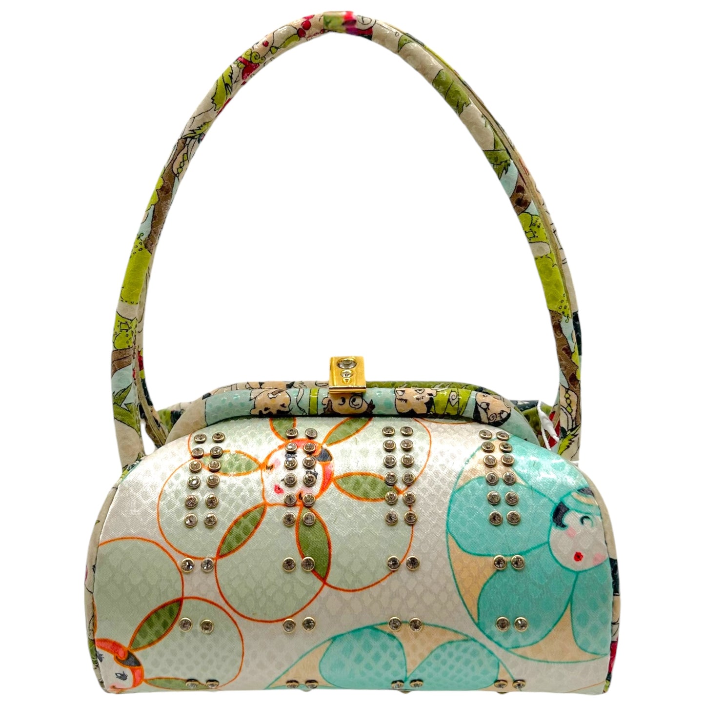 John Galliano Printed Crystal Embellished Top Handle Bag