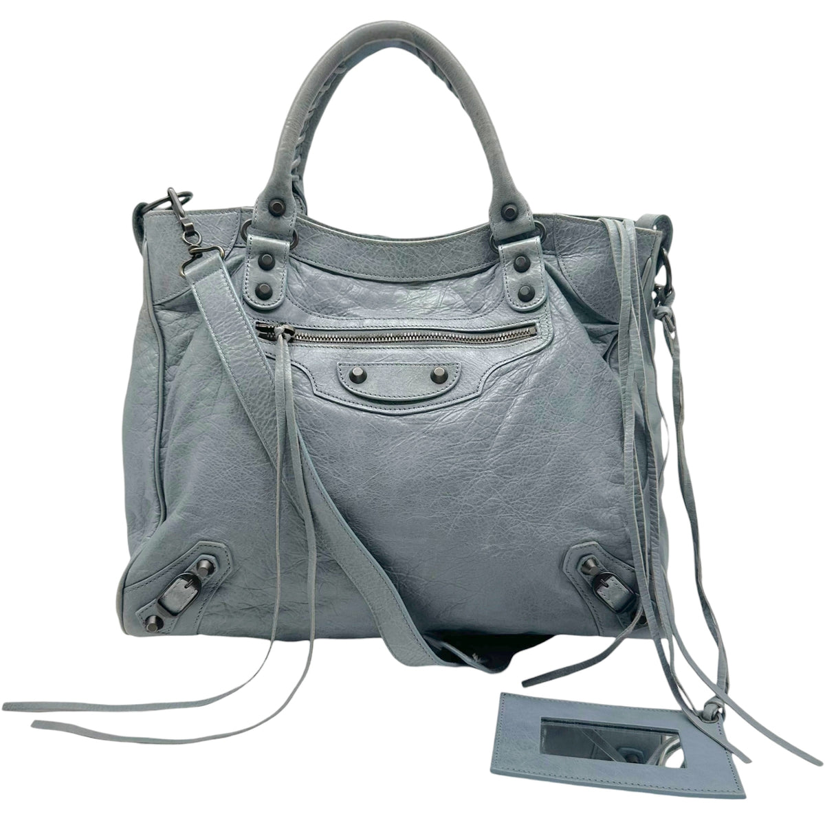 Balenciaga Leather 2-Way City Bag Dusty Blue