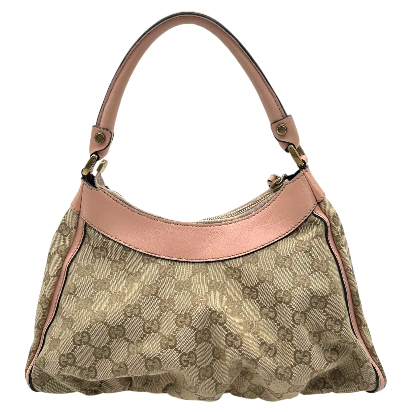 Gucci Tan Monogram & Pink Leather Small Abby Hobo Bag