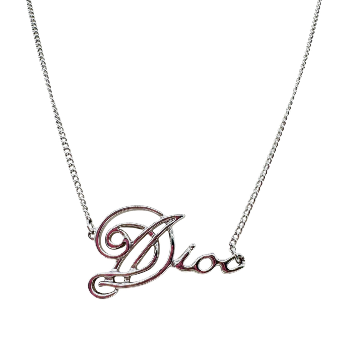 Christian Dior Silver Cursive Spell-Out Necklace