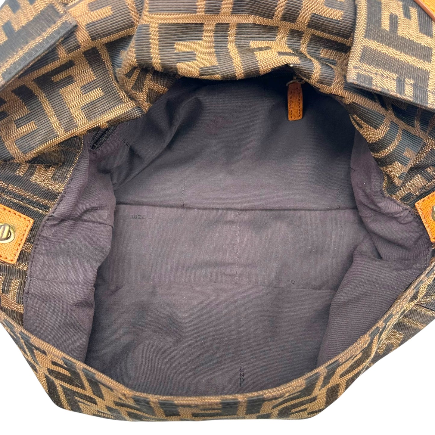 Fendi Classic Zucca Monogram & Cognac Leather Oversized Baguette Crossbody Bag