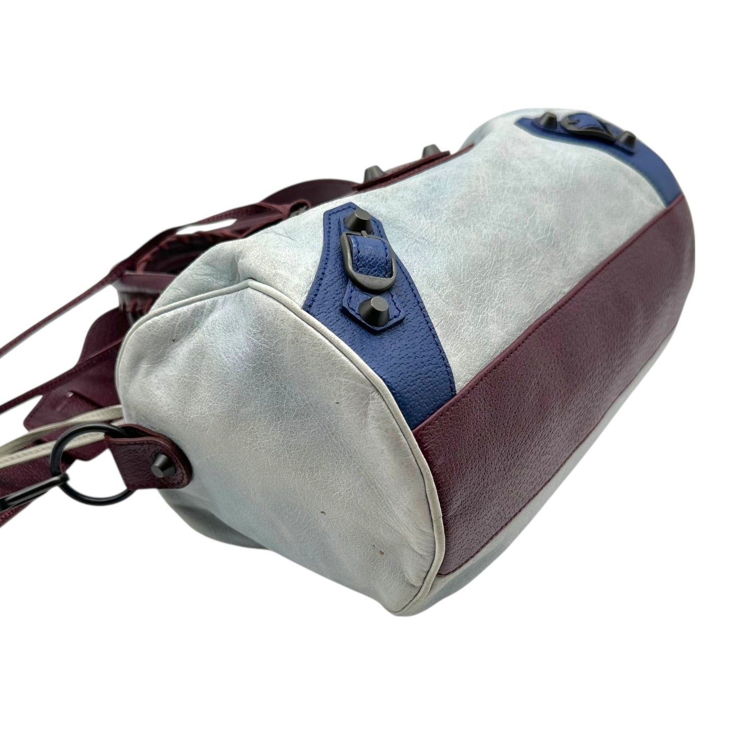 Balenciaga Tri-Colored Burgundy & Blue Mini City 2-Way Bag