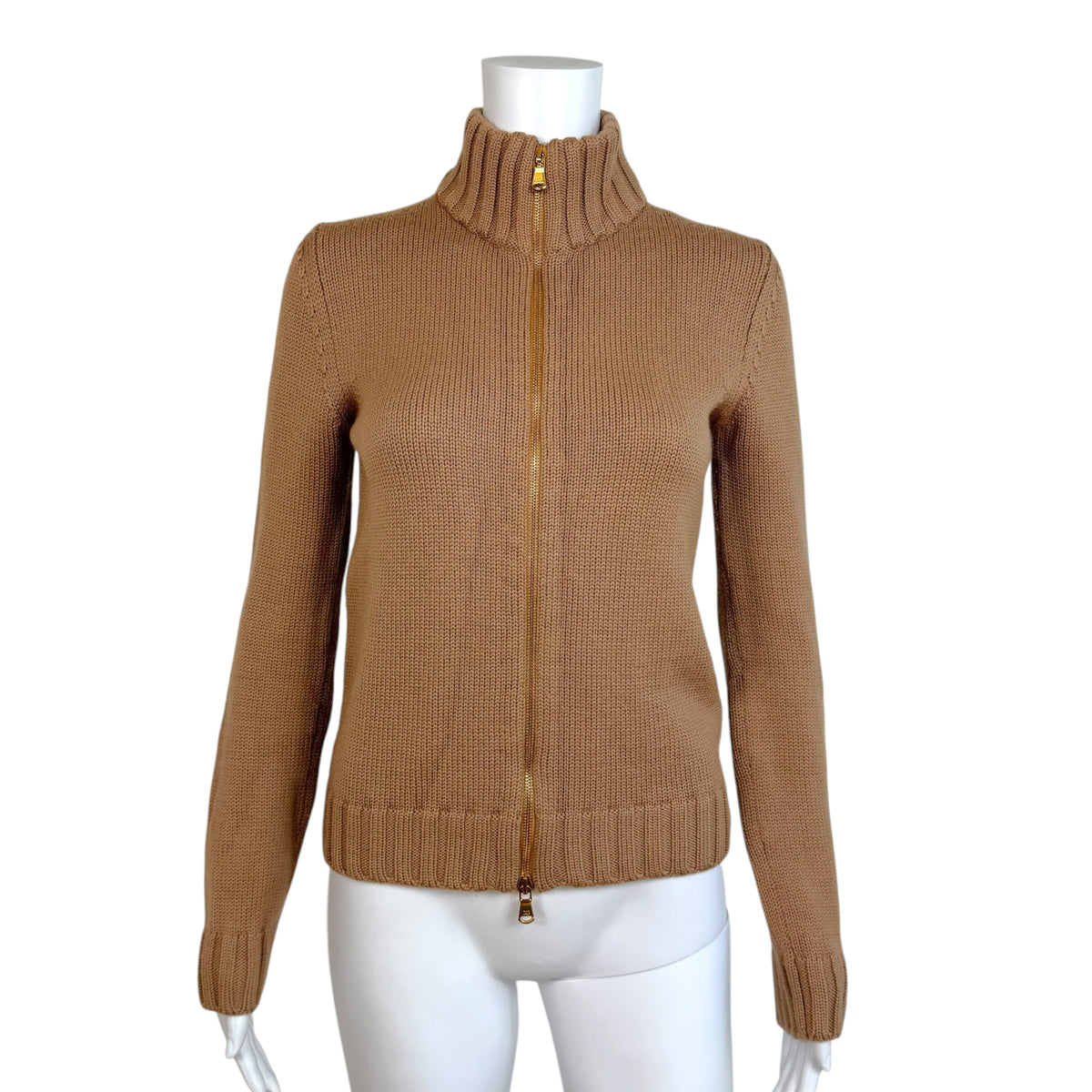 Dolce & Gabbana Beige Knit Zip-Up Sweater