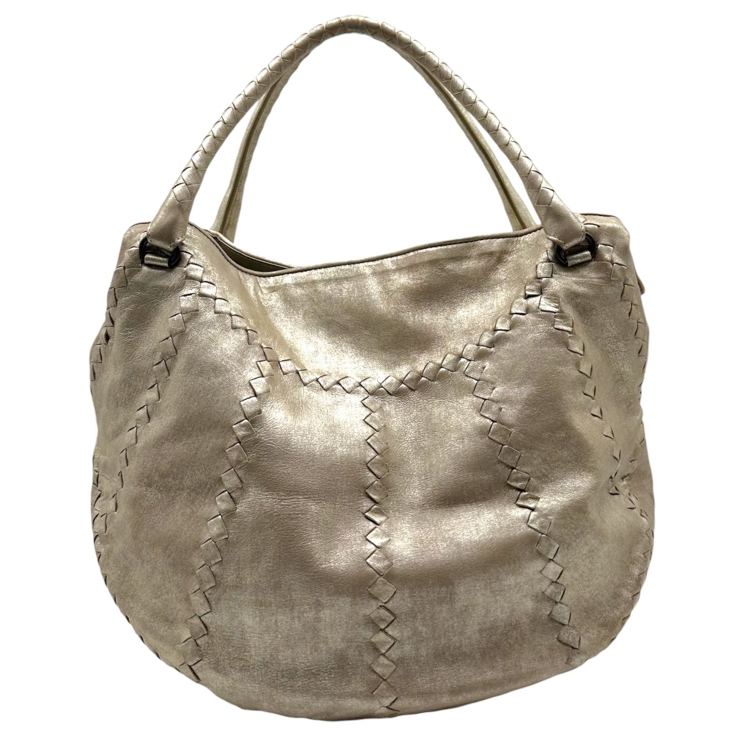 Bottega Veneta Champagne Metallic Intrecciato Leather Hobo Bag