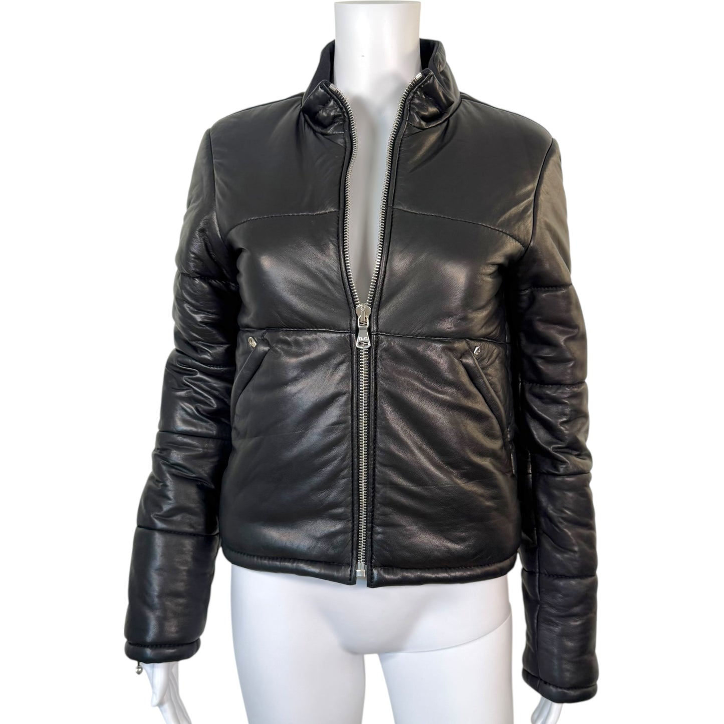 D&G Dolce & Gabbana Black Lambskin Leather Puffer Coat - Outfit Repeater