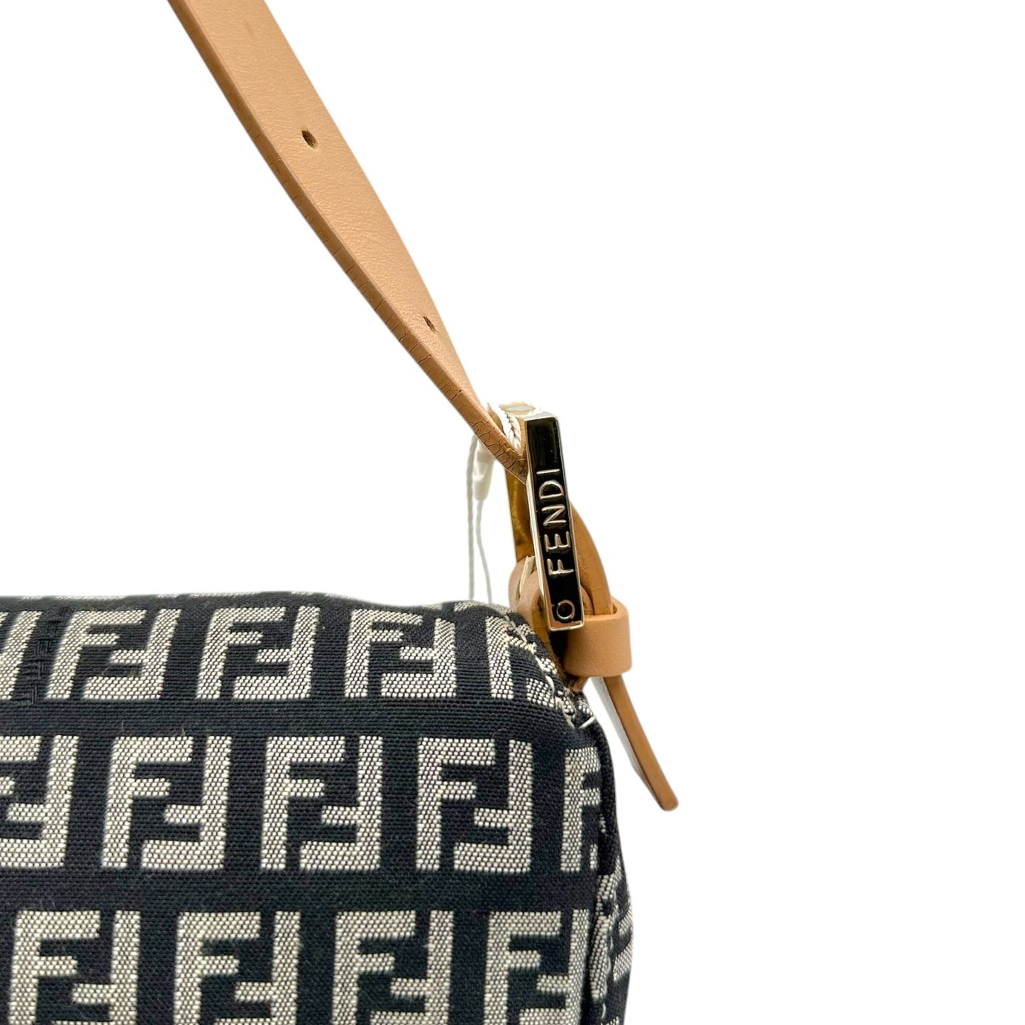 Fendi Fold-Over Baguette Bag Black Beige Zucchino Monogram