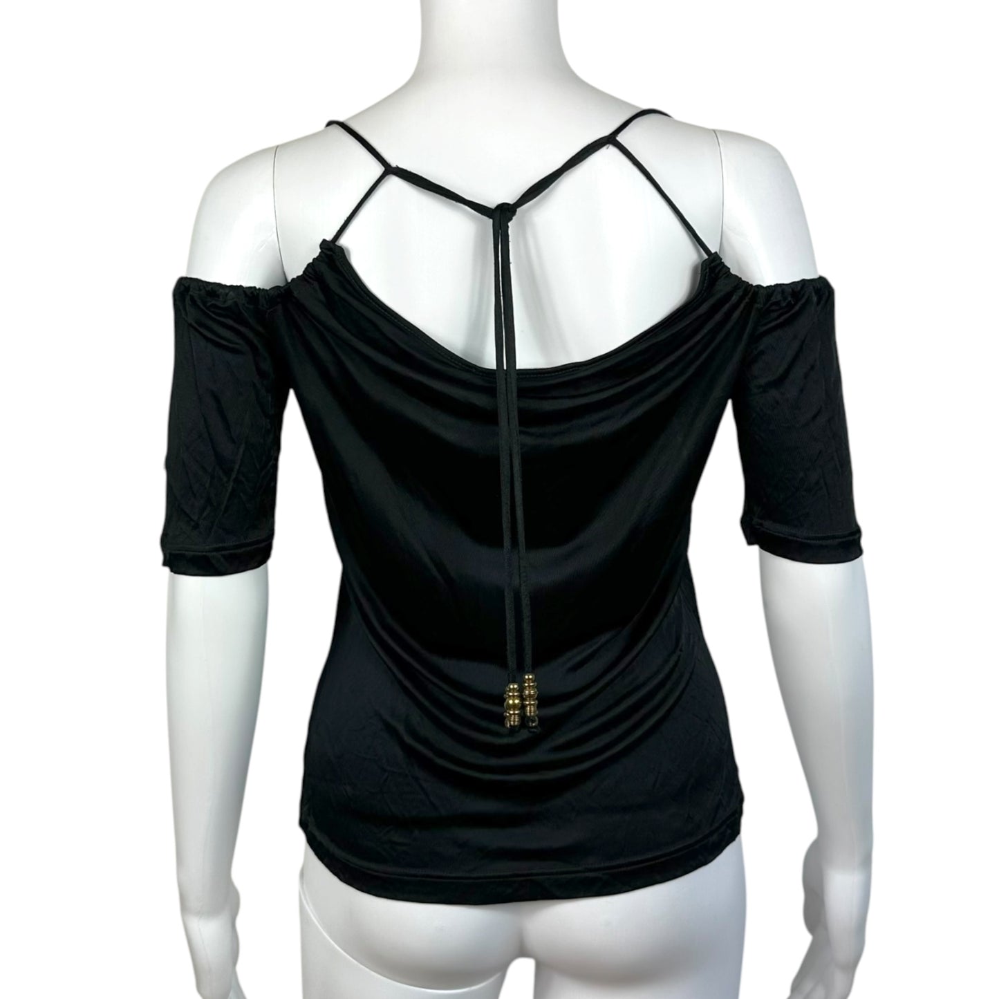 Givenchy Black Cold Shoulder Tie Strap 1/2 Sleeve Blouse
